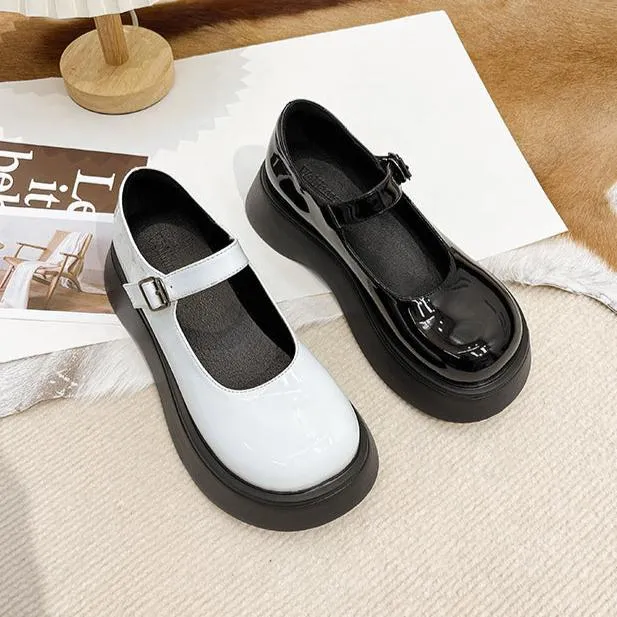 Women's Platform Round Toe Student Shoes Mary Jane