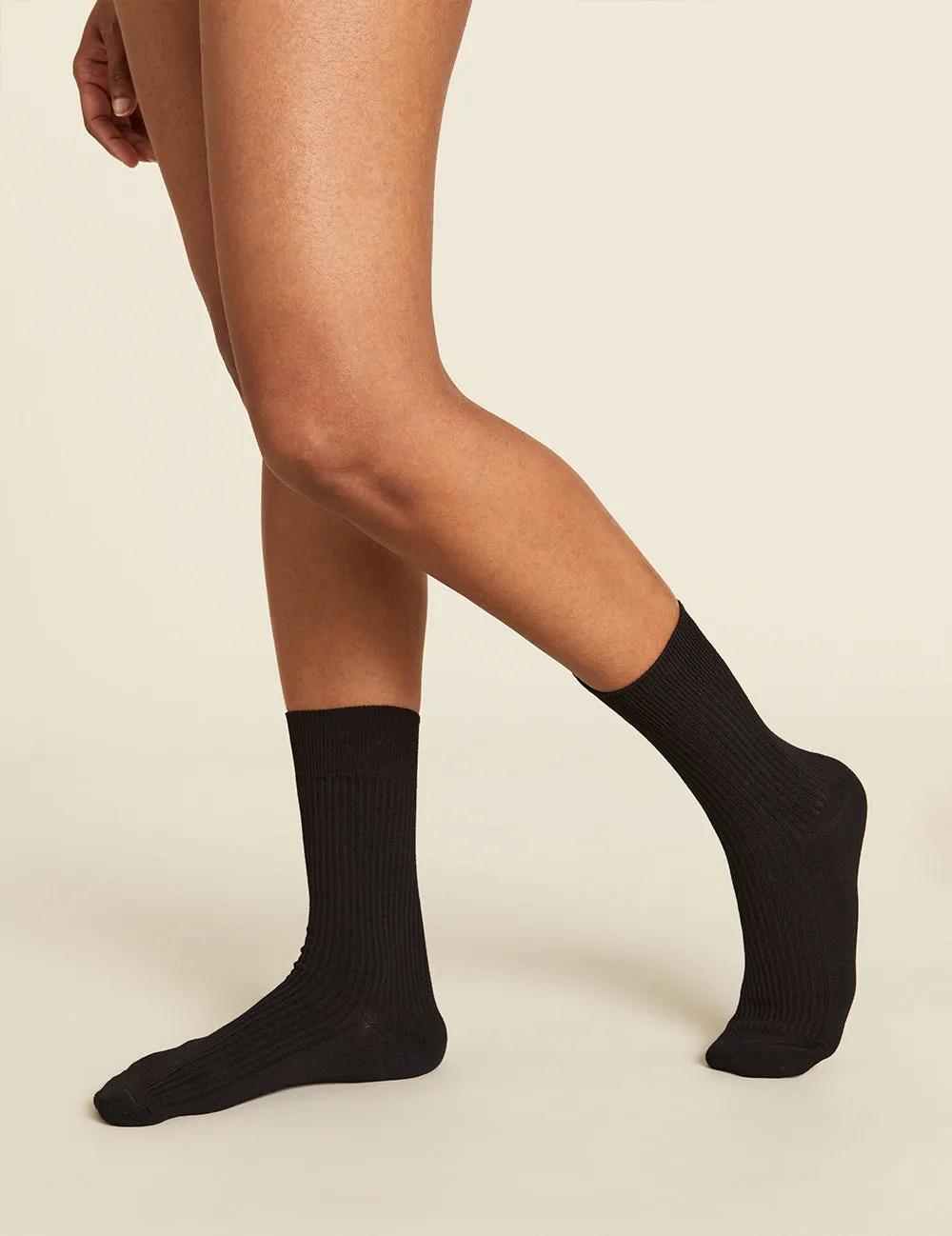 Women's Ribbed Crew Socks - Black